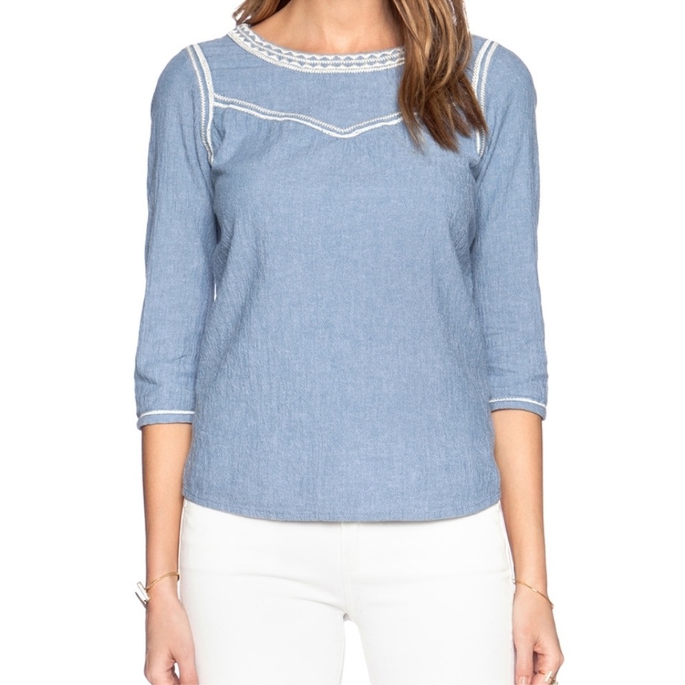 Scotch & Soda Blue Chambray Blouse with White Embroidered Accents